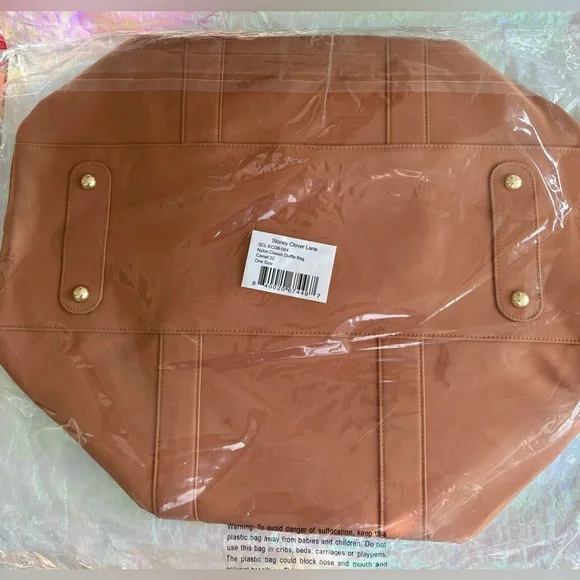 Stoney Clover Lane Classic Duffle Bag in Camel, Rare, leather look